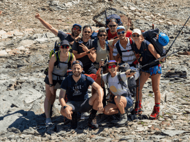 groupe en montagne rando pause